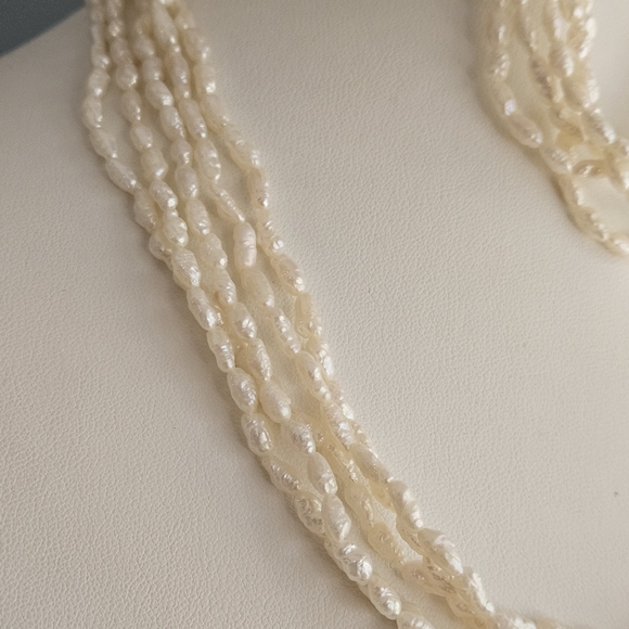 Vintage Pearl Necklace & Bracelet Set Multistrand Genuine Freshwater Rice Pearl - Picture 6 of 12